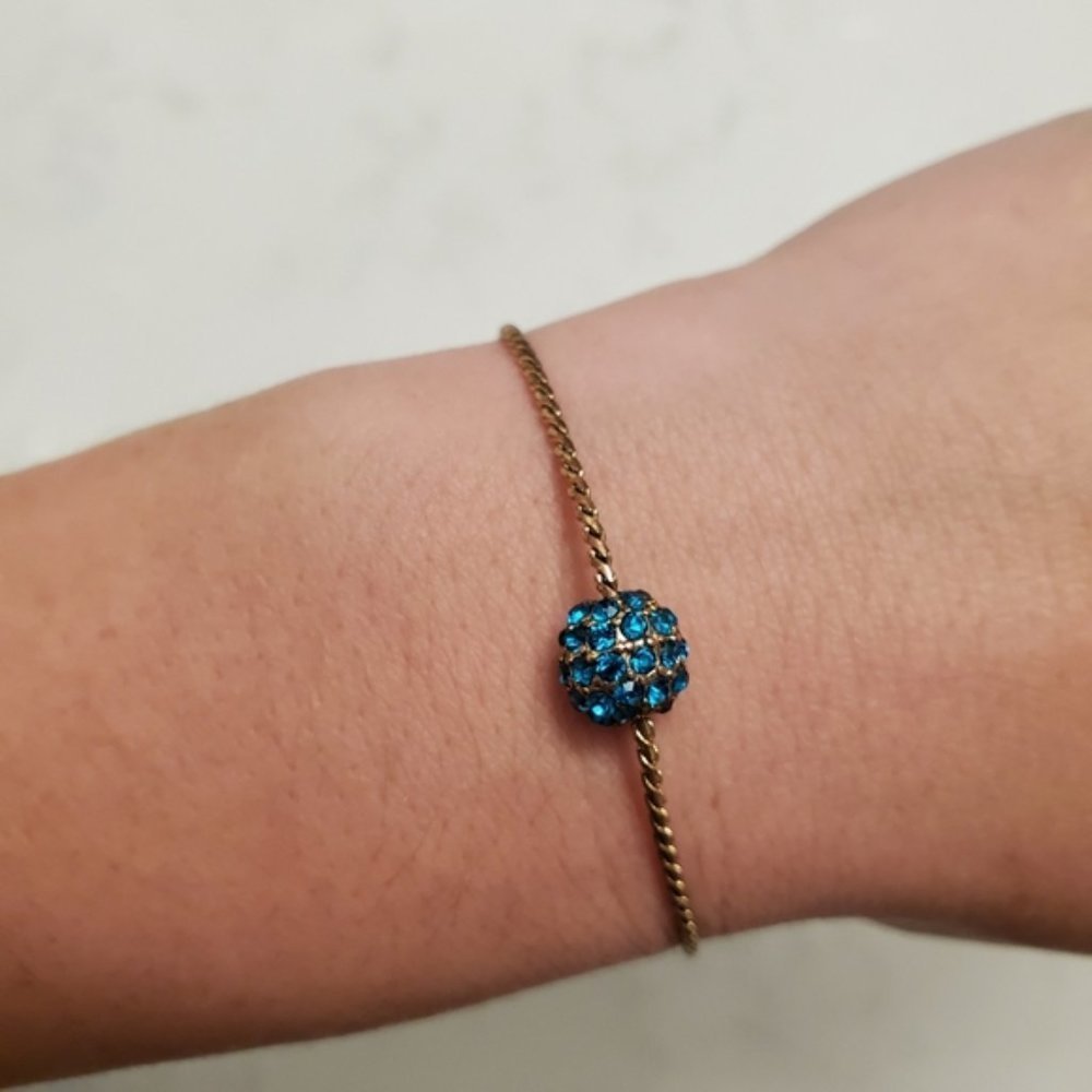 Teal Rhinestone Crystal Bead Sparkle Rose Gold Bracelet Glam Adjustable Party